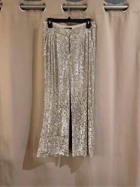 Express Silver Sequin Flowy Pants